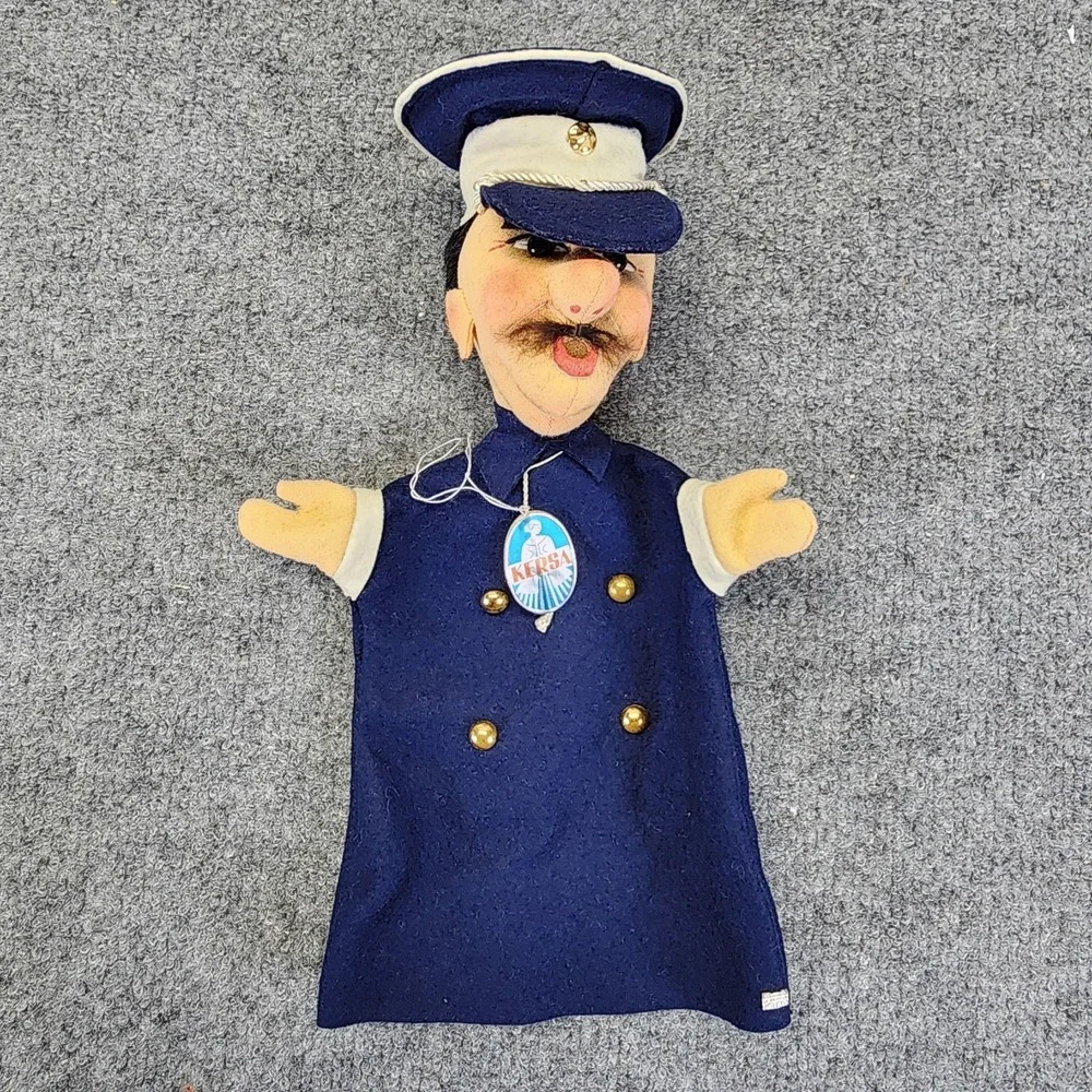 Rare Kersa POLICEMAN Hand Puppet 1960s German Vintage Constable Felt Toy W/ Tag